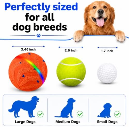 Smart Interactive Dog Ball, Automatic Rolling with LED Glow, E-TPU Dog Ball, Toy for Dog