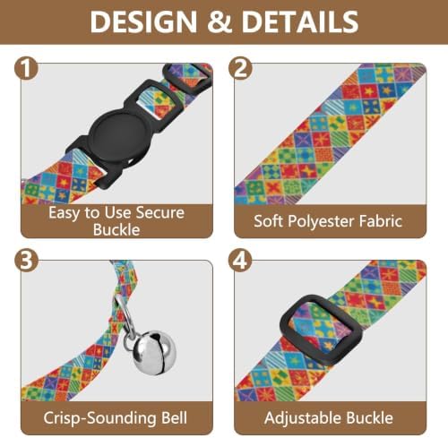 2 Pack Cat Collar Colorful Patch Quilt Red Kitten Bell Collar, Adjustable 10.6 to 17.1 Inches