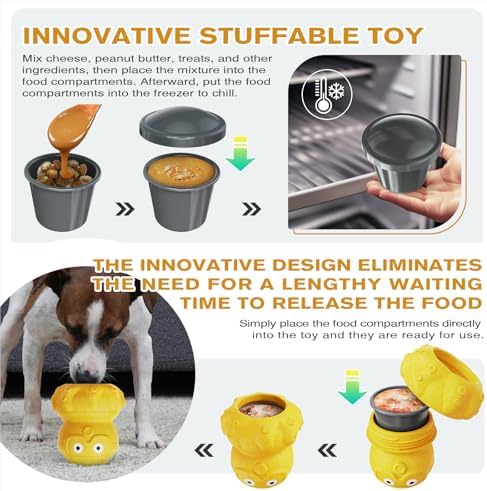 OYR 3-in-1 Dog Frozen Treat Ball - 30 Min Mental Stimulation for Large Dogs, Durable Puzzle Feeder for Aggressive Chewers Anxiety Relief Chew Toy with Treat Dispenser(Yellow)