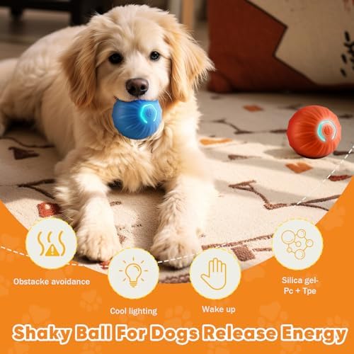 2PCS Shaky Ball Toy for Dogs, Vibrating Dog Ball, USB Rechargeable, Interactive, Automatic Moving, Bouncing, Perfect for Small, Medium, Large Dogs (Small, Striped)