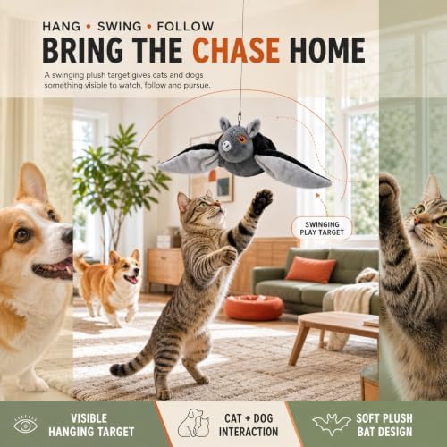 Flying Bat Pet Toy for Cats & Dogs, Electric Sound Toy with Hanging Line