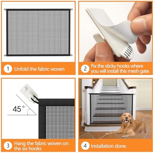 2-Pack Dog Gate for Stairs Pet Gates for The House: Dogs Screen Mesh Gate for Doorways Stairways Indoor Safety 29 inches Tall, 41 inch Wide