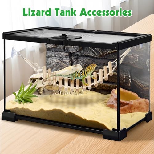 BNOSDM 2 PCS Reptile Bridge with Suction Cup Wooden Climbing Ladder 23.6in