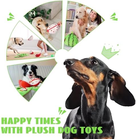 Nocciola Hide and Seek Plush Dog Toys, Watermelon Interactive Toy for Small Dogs, Green Puppy Puzzle Squeaky Toys with Crinkle Papers for Boredom, Dog Nosework Toy for Medium Pet
