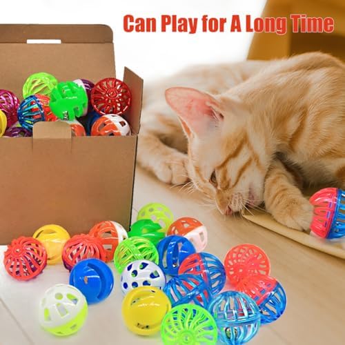 Cat Jingle Balls Toys, 24 Pcs Bell Balls Cat Toys, Lightweight, Interactive, Assorted Colors Ball Toy for Kitten Training and Play