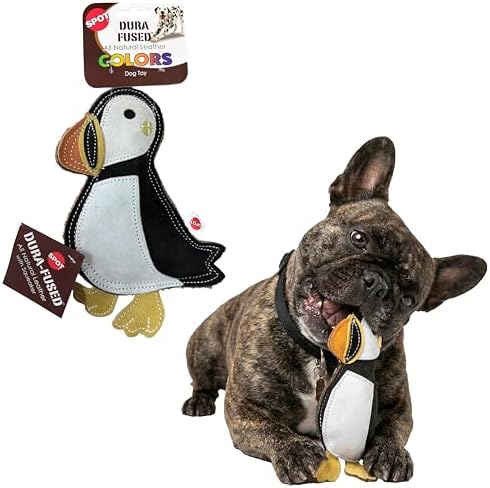 SPOT Dura-Fused Colors Leather Puffin Dog Toy, Squeaker Inside, All-Natural Leather, Heavy-Duty Stitching on Stress Points, Rip-Resistant, Multi-Texture Chew Toy, for Small to Medium Dogs, 8.5 Inch