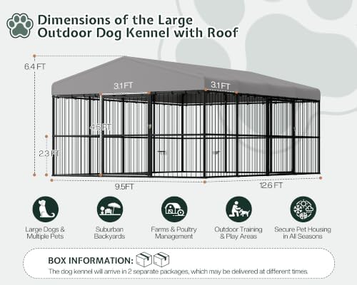 Jocisland 10X13X6.4 FT Outdoor Dog Kennel, 2 Doors, Waterproof Roof