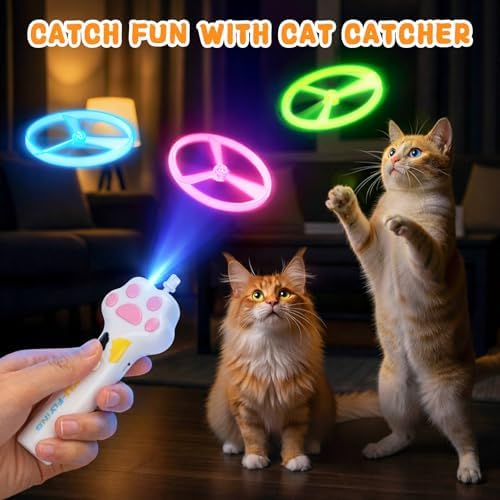 Cat Chase Fetch Toy Rechargeable Disc Launcher with 6 Fly Spinners