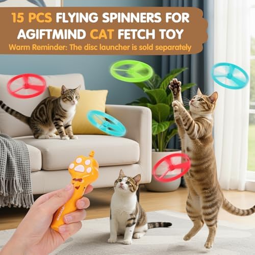 15 PCS Flying Spinners for Disc Launcher Interactive Cat Fetch Toy