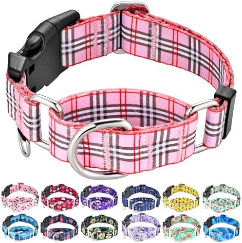 Martingale Collar with Quick Release Buckle Cute Girl Female Training Dog Collars (Pink Plaid, Medium)