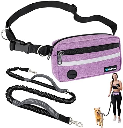 PetAmi Hands Free Dog Leash Waist Belt Bag Fanny Pack, Single, Purple