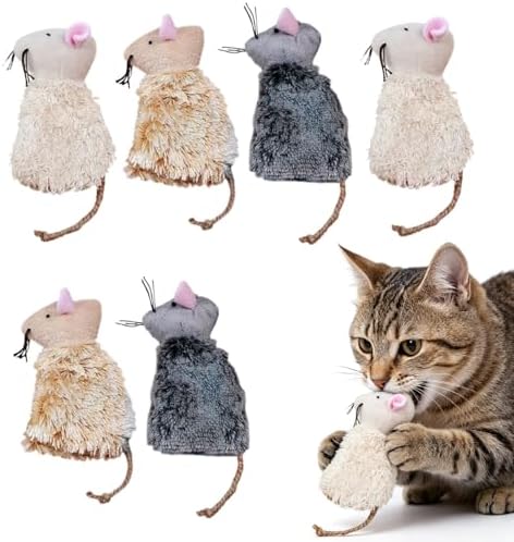 Ipetboom 6pcs Refillable Catnip Toys for Cats - Plush Mouse Cat Chew Toys for Indoor Activities, Breathable Fabric for Added Catnip, Hunting Play and Boredom Relief - 3.54x2.55x0.39in