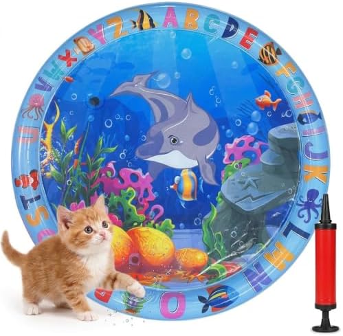 Water Cat Toy,Cooling and Refreshing Cat Water Mat,Cat Anti-Scratch Cooling Mat,Durable Cat Interactive Water Mat，26inch*26inch
