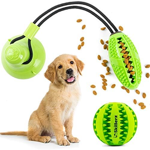 Suction Cup Dog Toy - Durable Rubber Bite & Treat Dispenser Ball for Dogs - Teeth Cleaning, Self-Playing, Indoor Use