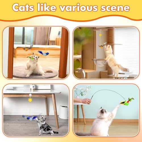 Interactive Cat Toys for Indoor Cats, 3 Pack Hanging Chirping Bird Cat Toy
