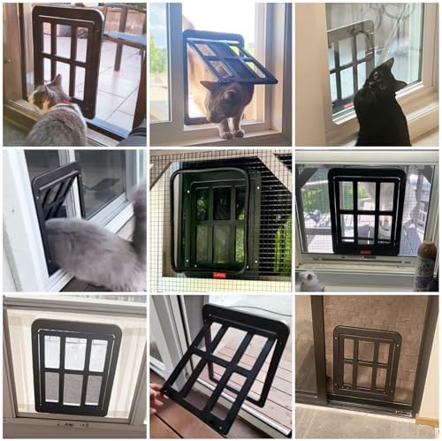 Namsan Screen Cat Door for Sliding Door 8.2 x 9.6 inches Entrance Screen Pet Door for Small Dogs Cats Magnetic Automatic Closure Gate, 8.2x9.6 Inch (Black)