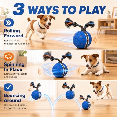 Interactive Smart Dog Ball Toy with Swinging Tail, Durable E-TPU Quiet Automatic Rolling Ball for Dogs to Chase, Self-Moving Dog Ball with Motion Activated, Rechargeable Small Medium Large Dog Toy