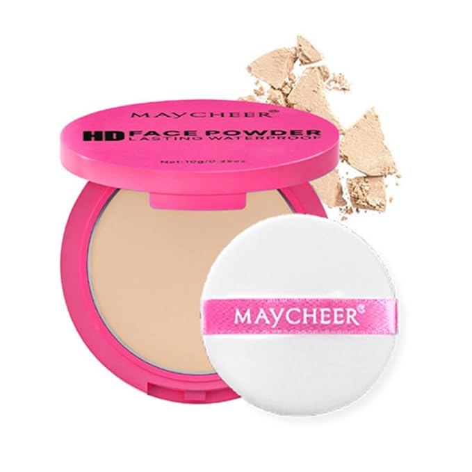 LAMUSELAND Pressed Powder Compact, Oil Control Brighten Skin 6 Colors Face Powder, Whitening Highlighting Face Makeup Tools for Women Girls (CG02)
