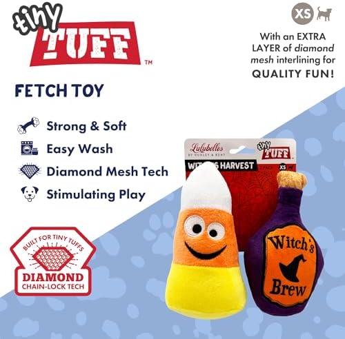 Huxley & Kent Tiny Tuff Plush Dog Toy, Witch's Harvest (2 Pack)