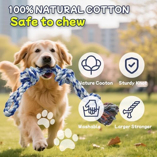 Rocfish [5 Pack] Dog Rope Toys for Aggressive Chewers, Nearly Indestructible Tug of War Toys for Large & Medium Dogs, 100% Cotton, Teeth Cleaning Chew Rope, Heavy Duty Tug of War Dog Toy for Boredom