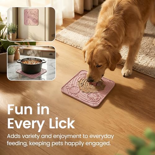 OHMO Large Lick Mat for Dogs&Cats, Space Pattern, 2pcs, Brick Red&Coral