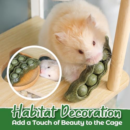 TEEWY Guinea Pig Toys, Prevent Teeth Overgrowth, Natural Vegetables and Timothy Grass, Hamster Chew Toys, Guinea Pig Chew Toys, Chinchilla Toys, 3PCS, Peapod-Shaped