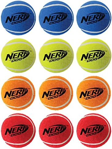 Nerf Dog 12-Piece Dog Toy Gift Set, Includes 2.5in Squeak Tennis Ball 12-Pack, Nerf Tough Material, Multicolored for All Breed Sizes
