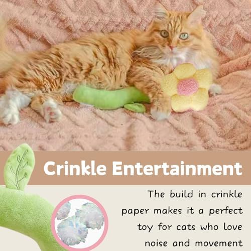 CECE PAW Catnip Refillable Interactive Cat Toy with Crinkle Sound, Flower Kicker Toy for Indoor Cats, Includes 6-Pack Catnip Pouches, Chew, Food Puzzle for Kitten Enrichment