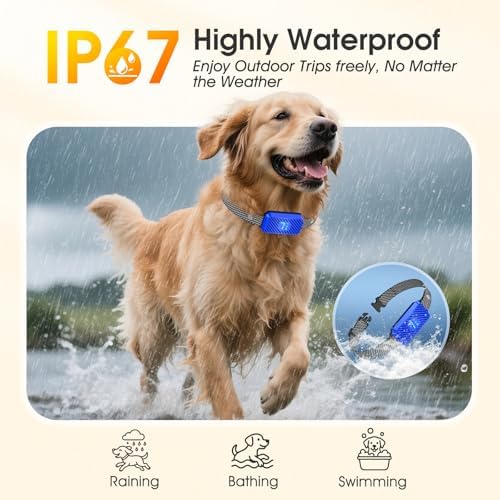 Dog Bark Collar for Large Medium Small Dogs, Effective No-Bark Collar, Smart Barking Collar, Rechargeable Bark Collar with 7 Sensitivity, 3 Modes, Waterproof, Glacier Blue
