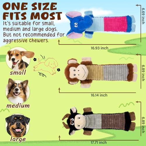 No Stuffing 3 Pack Dog Squeaky Toys, Chew with Crinkle to Large Puppy