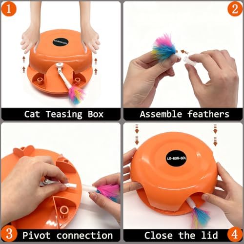 Interactive Whack-a-Mole Cat Toy — Automatic Mushroom Feather Pop-Up Play Toy for Cats, Cognitive Stimulation & Exercise, Durable Pet Entertaining Game (Orange)