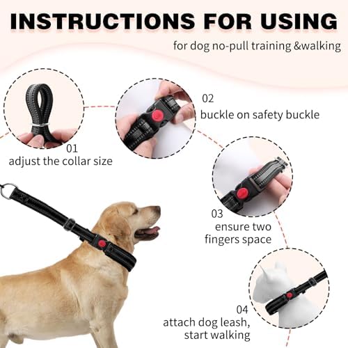 Martingale No Pull Dog Collar for Large Medium Small Dogs, Heavy Duty Nylon Adjustable Reflective Anti Pull Slip Collar with Buckle for Training Walking Hunting S Black
