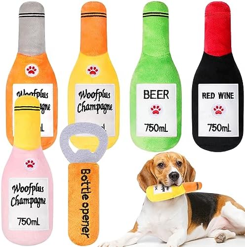 Shappy 6 Pcs Squeaky Dog Toys Beer Bottle and Opener Design Interactive Dog Toys for Small and Medium Pet Playing, Without Stuffing