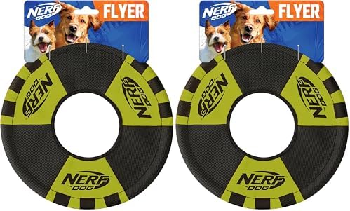 Nerf Dog Trackshot Toss and Tug Ring Dog Toy, Lightweight, Durable and Water Resistant, 9 Inches, for Medium/Large Breeds, Single Unit, Green/Black (Pack of 2)