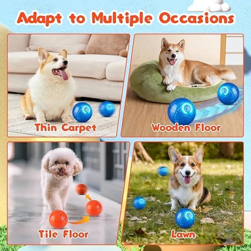 Smart Interactive Dog Ball Toy for Small Dogs and Cats, LED Light-Up, Automatic Motion Ball for Indoor Play, Blue, 2.1inch