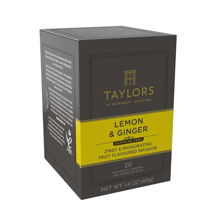 Taylors of Harrogate Lemon & Ginger, Herbal Tea, Individually Wrapped Bags, 20 Count (Pack of 1), Cleansing, Invigorating and Citrussy, Caffeine-Free, Enjoy Hot or Iced, 20 Teabags