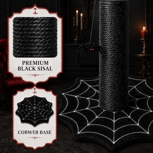 Gothic Cat Scratching Post with Spider Toys for Indoor Large Cats