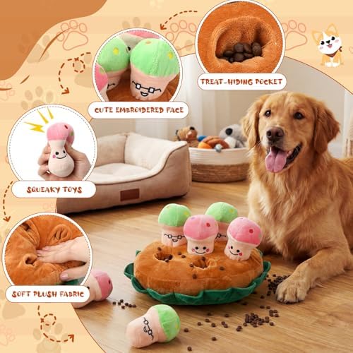 Skylety 7 Pcs Interactive Dog Toys Set, Snuffle Mat for Dogs, Treat Hiding Puzzle and Squeaky Plush, Mushroom Dog Toys for Small Medium Dogs, Training and Boredom Relief Plaything