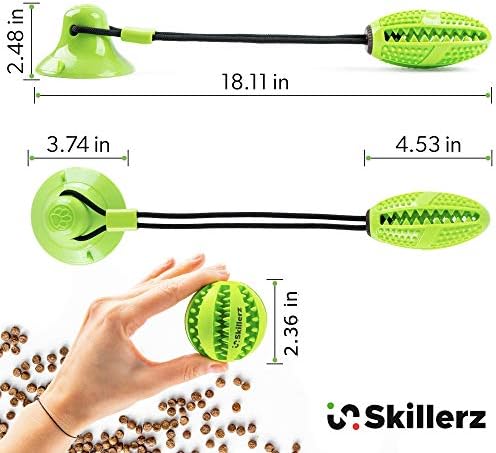 Suction Cup Dog Toy - Durable Rubber Bite & Treat Dispenser Ball for Dogs - Teeth Cleaning, Self-Playing, Indoor Use