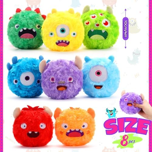 HyDren 8 Pack Plush Squeaky Dog Ball Dog Toys Gift for Small Medium Teething Puppy 2 In1 Fuzzy 4" with Squeakers Cute Funny Chewing Toys for Pet Gift(Funny)