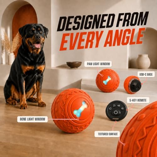 Smart Interactive Dog Toy, Automatic Moving, Bouncing, and Rotating, TPU Material, IPX7 Waterproof Rating, Active Rolling Ball for Puppy, Medium and Large Dogs