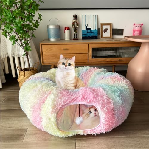 Cat Bed Tunnel Tube Toy Rainbow Plush