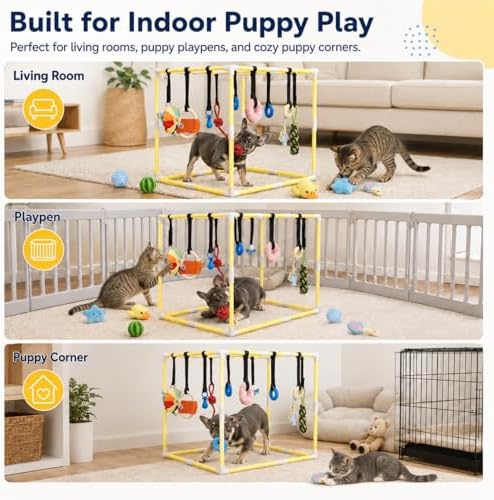 Puppy Play Gym with 17 Hanging Toys, Dog Enrichment Jungle Gym