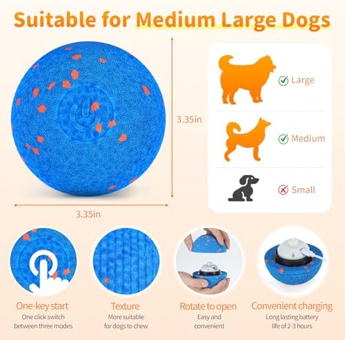 Smart Interactive Dog Toys, Interactive Dog Ball with IPX7 Waterproof, E-TPU Material, Low Noise, Automatic Moving/Bouncing/Rotating for Medium and Large Dogs Indoor & Outdoor Stimulation