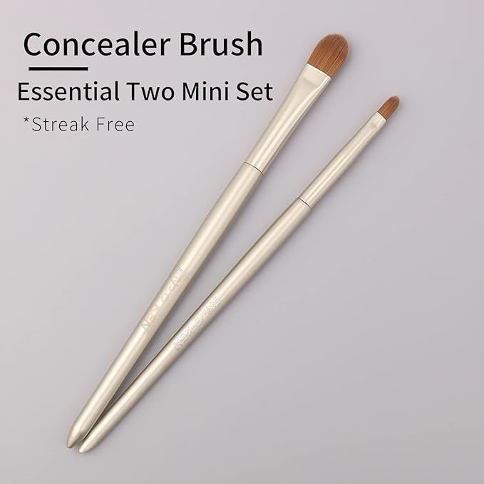 Flat Concealer Foundation Brush and Lip Brush, Mini Under Eye Blending Set, Small Essential Liquid Makeup Brush for Eye Dark Circles Puffiness, Liquid Blush Lipstick, Lipgloss, Spots.