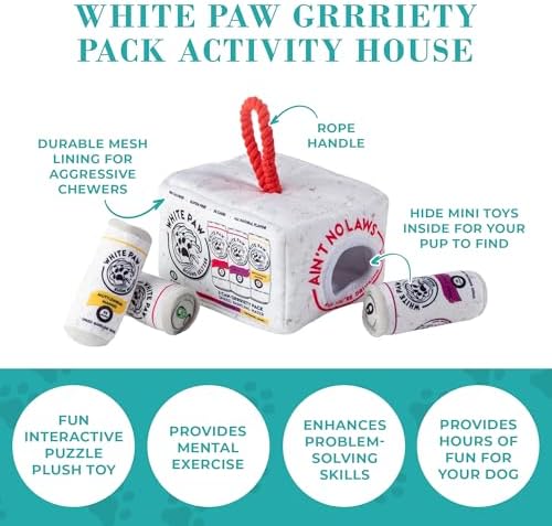 Haute Diggity Dog White Paw Grrriety Pack Puzzle + 3 Plush Squeaky Dog Toys