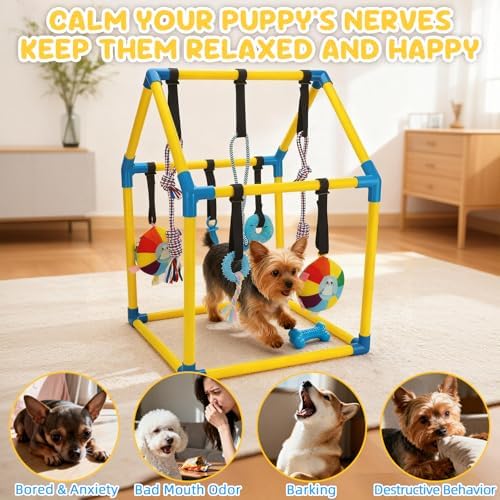 Puppy Play Gym, Dog Play Gym with 8 Hanging Toys for Small Dogs