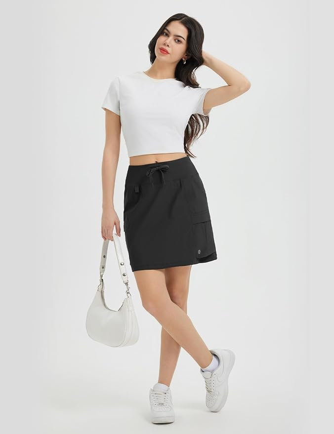 baleaf Women's 16" Hiking Cargo Skort with Pockets Knee Length Skirts | 4 Cargo Pockets, High Waisted, Built-In Shorts, UPF 50+ Sun Protection, Quick Dry, Stretch, Hiking, Golf, Outdoor, Casual