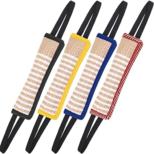 Kacctyen 4 Pack Jute Dog Tug Toys,11.8" Biting Pillows,2 Handles, Classic
