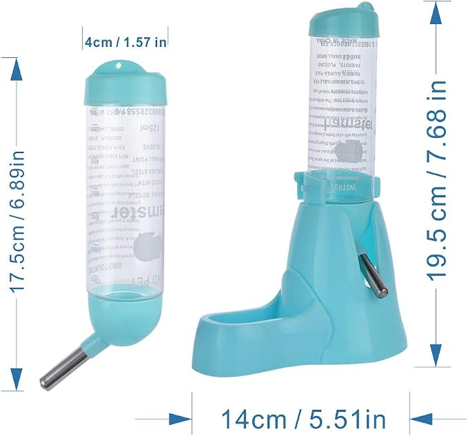 Guardians Hamster Water Bottle, Little Pet Automatic Drinking Bottle with Food Container Base Hut Hanging Water Feeding Bottles Auto Dispenser for Small Animals(125ml,Blue)